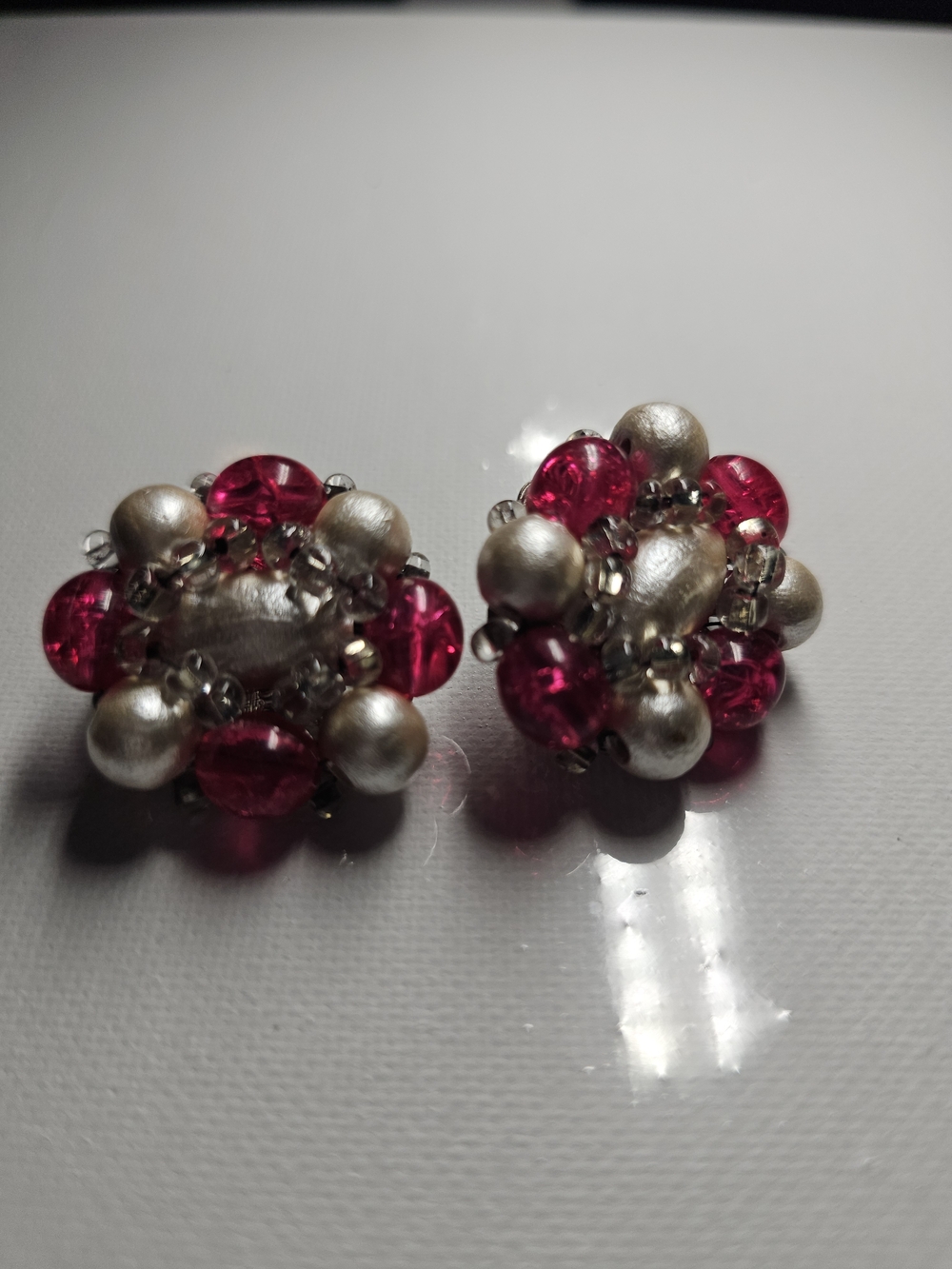Pearl & Fuchsia Bead Cluster Earrings - Women Jewelry